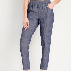 High-Waisted Cropped Linen-Blend Pants